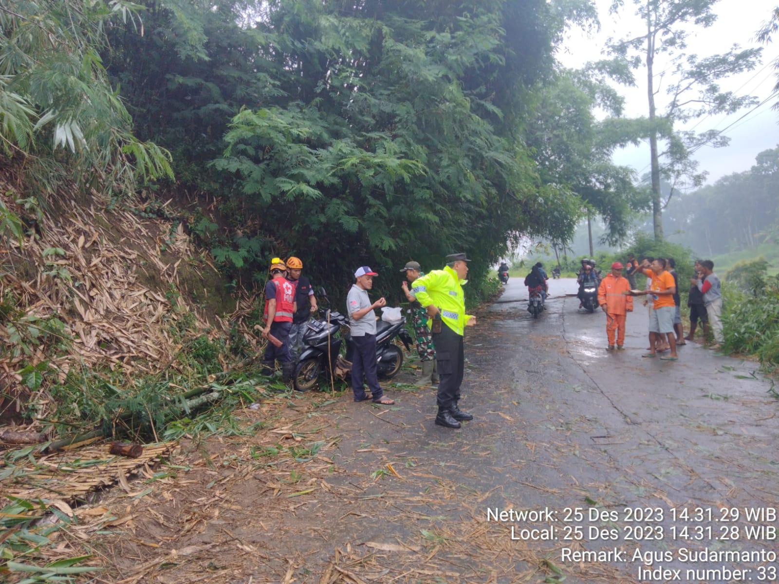 Rumpun bambu longsor di Jalan Raya Ngantang - Wlingi, Kabupaten Blitar pada Senin (25/12/2023) (dok. BPBD Kabupaten Malang for Blok-a.com)