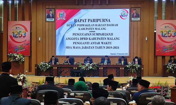 Pengambilan sumpah/janji Pergantian Antar Waktu (PAW) anggota DPRD Kabupaten Malang sisa masa jabatan 2019-2024, Rabu (13/12/2023).(blok-a.com/istimewa)