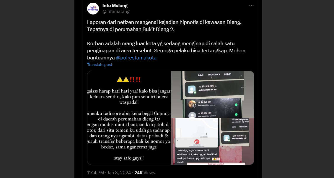 Hati-hati Modus Gendam atau Hipnotis Baru di Kota Malang, Korban Tak Sadar Diambil Data Pribadinya