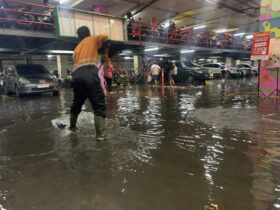 Banjir di lantai bawah atau parkir Malang Town Square (Matos), Jumat (22/3/2024) (blok-a/Bob Bimantara Leander)