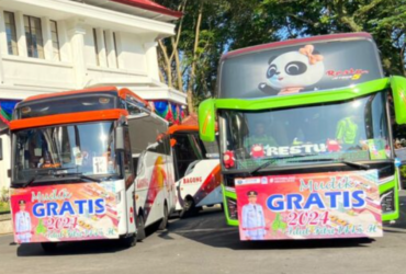 Bus Program Ayo Mudik Gratis 2024, siap berangkat ke sejumlah wilayah Jawa Timur, Sabtu (6/4/2024).