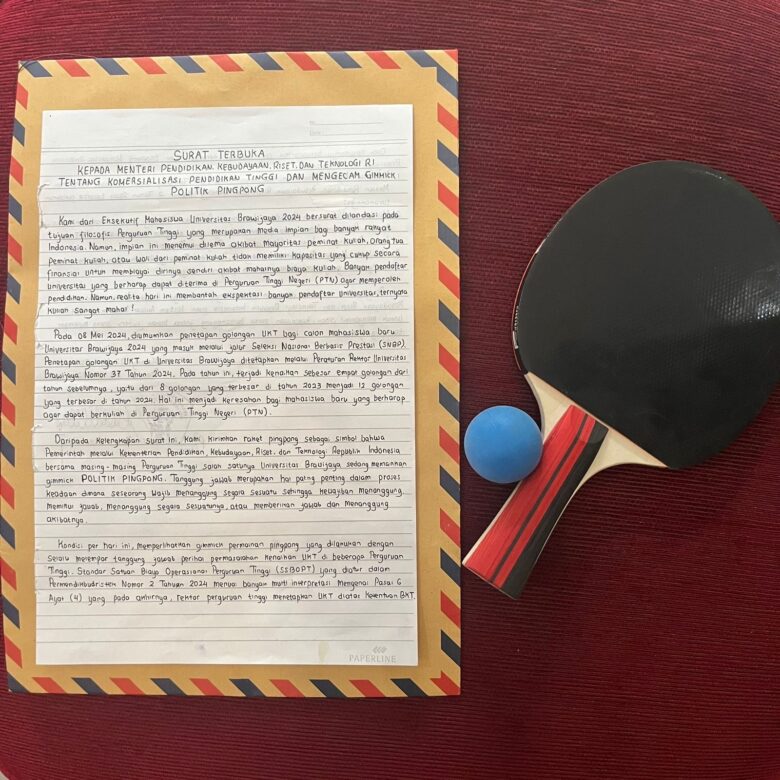 Pada hari Jumat (24/5/2024), Eksekutif Mahasiswa (EM) UB Malang mengirim surat terbuka kepada Mendikbudristek Nadiem Makarim.