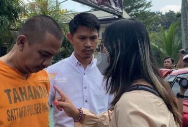 Korban saat bertemu dengan tersangka saat pers rilis di Polres Malang (blok-a.com/ Putu Ayu Pratama S)