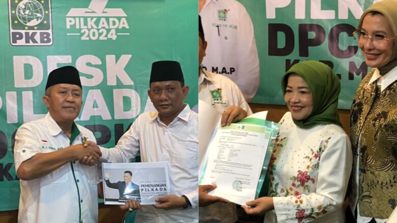 Kholiq dan Lathifah Shohib sama-sama mendaftarkan diri menjadi Bacabup Malang melalui DPC PKB.(blok-a.com/Putu Ayu Pratama S.)