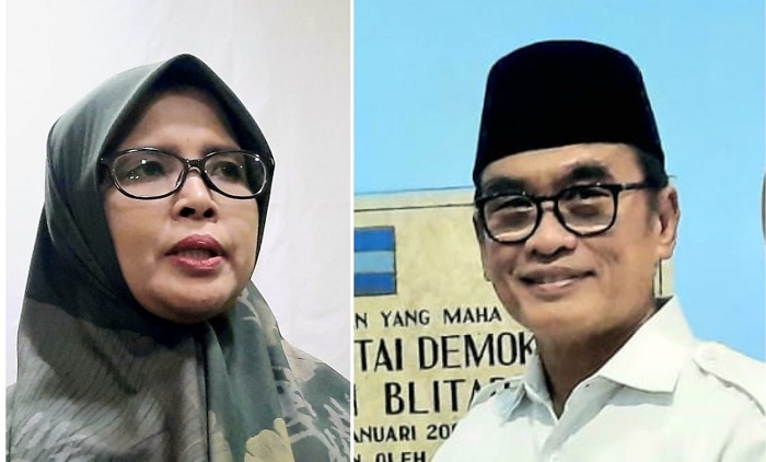 Rini Syarifah (Mak Rini) dan Tjutjuk Sunario berebut surat rekomendasi bakal calon Bupati Blitar dari DPP Partai Demokrat. (blok-a.com/Fajar)