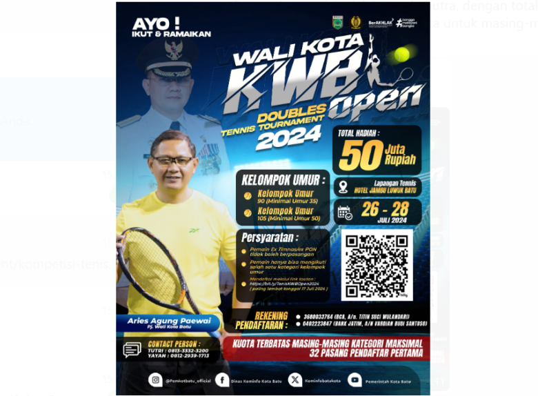KWB Open, Berpotensi Pacu Sport Tourism dan Kompetisi Tenis di Kota Batu
