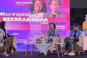 Mira Lesmana dan Riri Riza dalam talkshow “MTN IkonInspirasi x REKREASINEMA" di MCC. (blok-a.com/Berril Labiq)