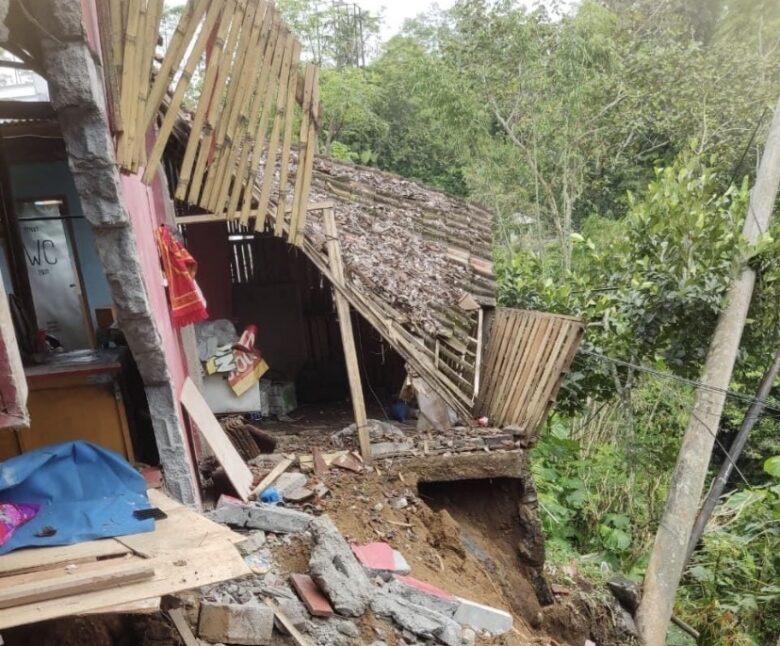 Pohon tumbang yang disebabkan hujan deras menimpa warung milik warga di Ampelgading (ist)