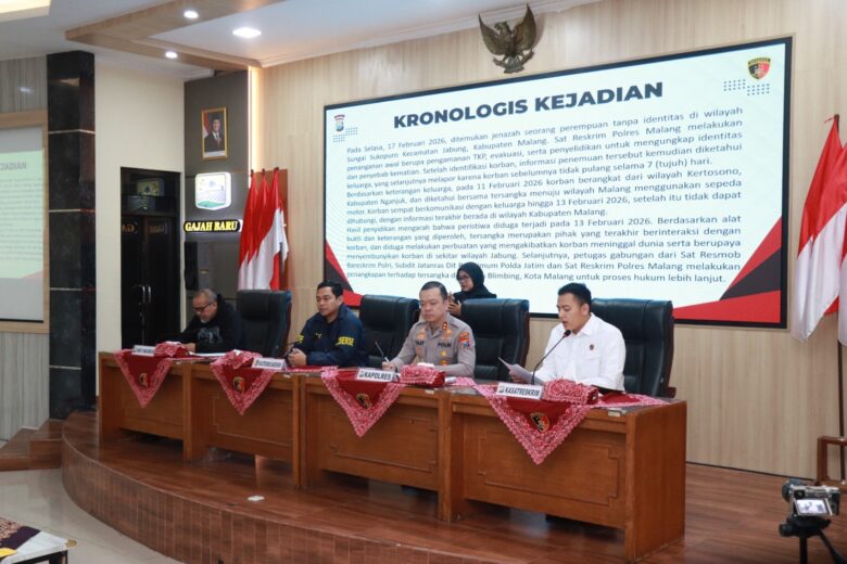 Pers rilis pembunuhan wanita di Sungai Kedung Winong, Jabung (Polres Malang)