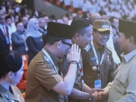 Wali Kota Malang, Wahyu Hidayat saat berjabat tangan dengan Presiden Prabowo Subianto. (istimewa)