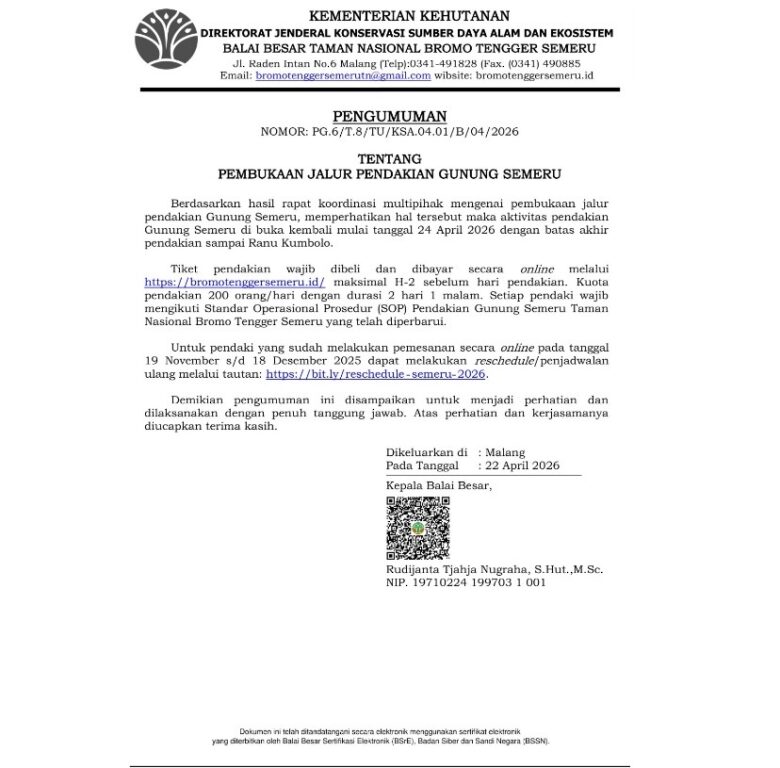 Pendakian Gunung Semeru Dibuka Lagi Sampai Ranu Kumbolo, Kuota Hanya 200 Orang