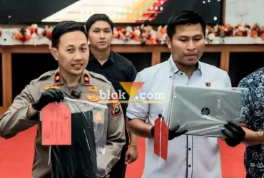 Wakapolres Blitar Kompol Rizky Fardian Caropeboka saat konferensi pers pengungkapan tindak pidana pencurian yang terjadi di lingkungan sekolah (foto: Blok-a.com/Fajar)