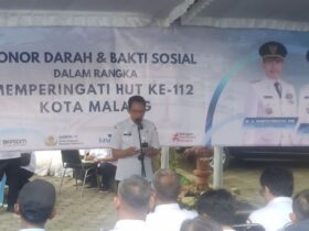 Plt Kepala BKPSDM Kota Malang, Hendro Martono saat memberikan sambutan di gelaran donor darah