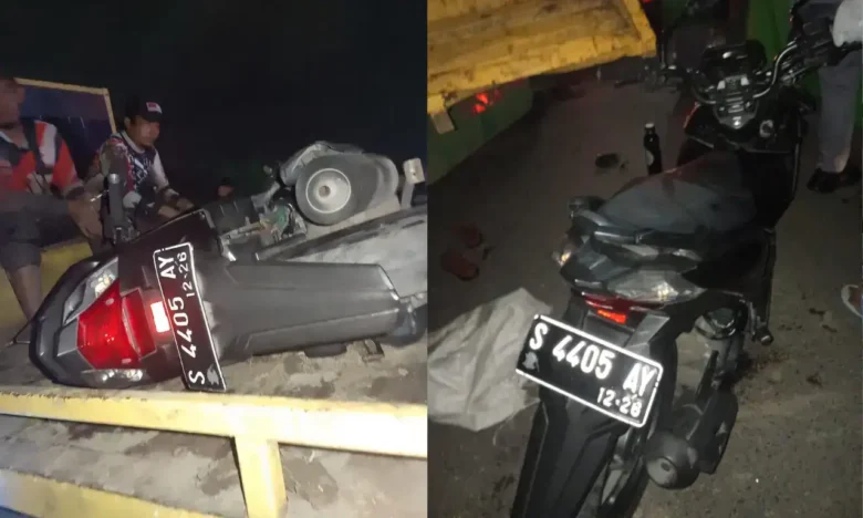kondisi motor korban meninggal dunia usai menabrak truk parkir.(Foto: Dokumen Satlantas Polres Jombang)