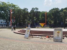 Hujan Lebat Bikin Dry Fountain Alun-alun Kota Malang Mati, Pompa Air Terendam
