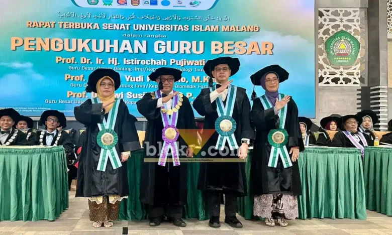 Prosesi Pengukuhan tiga Guru Besar Unisma, Sabtu (09/05/2026) (foto: Blok-a.com/Zulkaria Irawan)