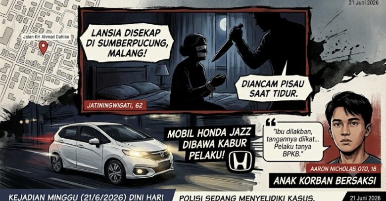 Lansia di Sumberpucung Disekap Perampok Bersenjata, Mobil Honda Jazz Dibawa Kabur
