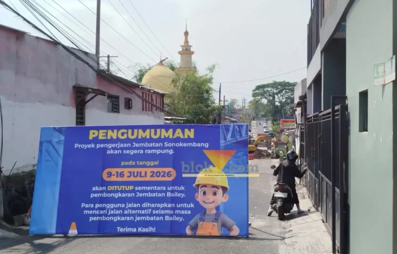 Jembatan Sonokembang ditargetkan tuntas akhir Juli, akses ditutup sementara (foto: blok-a.com / Yogga Ardiawan)