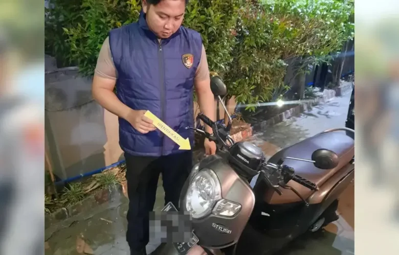 Barang bukti motor yang diduga sebagai alat transportasi pencurian laptop di wilayah Pakis, Kabupaten Malang (foto: dok. Polres Malang)