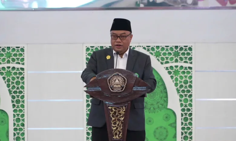 Rektor Universitas Islam Malang (Unisma), Prof Junaidi saat menyampaikan sambutan di Master Maba Unisma 2026. (Youtube Unisma)