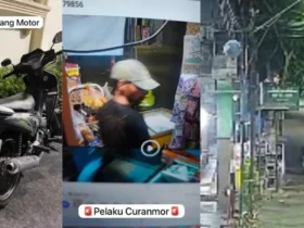 Aksi (curanmor) terjadi di depan Kedai Kopiniboss, Jalan Prof. Moch. Yamin No. 1, Kelurahan Sukoharjo, Kecamatan Klojen, Kota Malang (foto: tangkapan layar rekaman CCTV)
